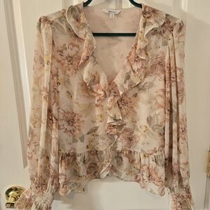 Reitmans Floral Chiffon Blouse - Cream and Pink